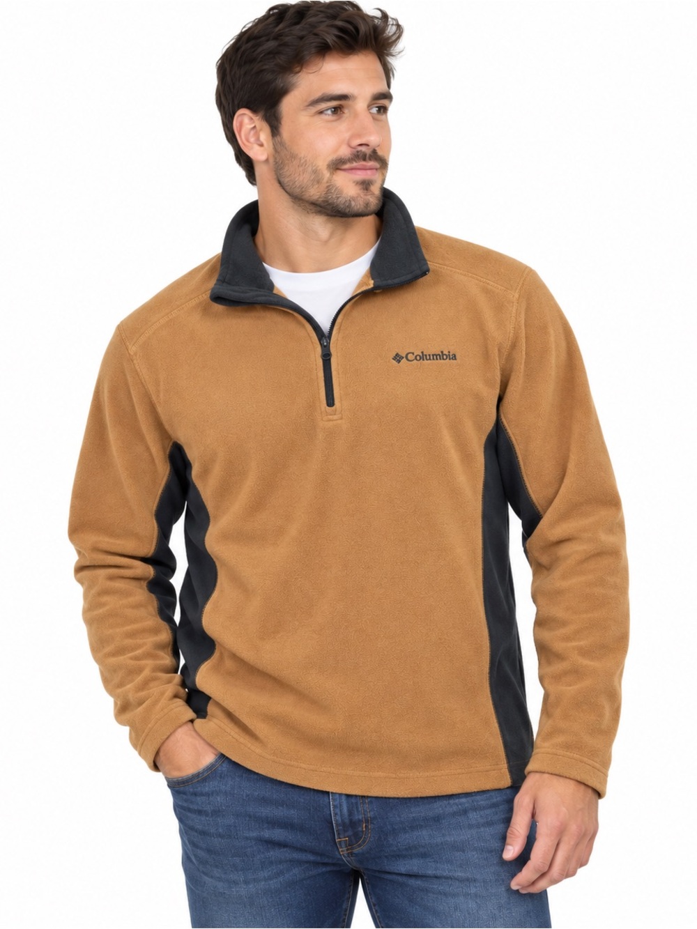 Columbia Brown & Black Quarter Zip Fleece Pullover Men’s Large